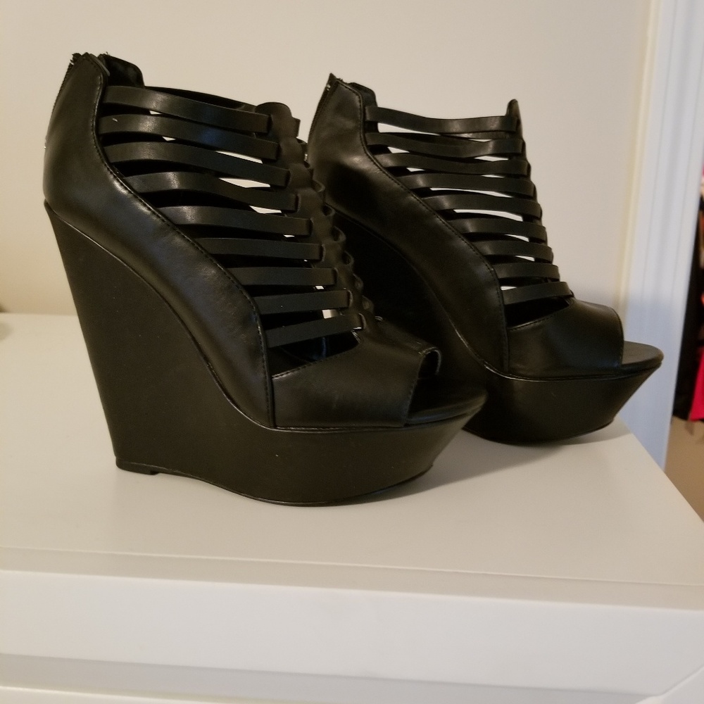 Black Wedge Heels by Shi